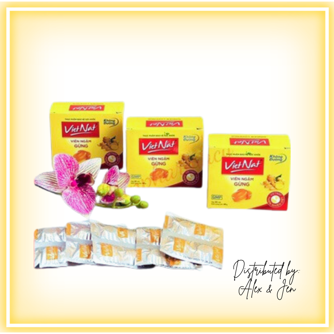 Herbal Lozenges Ginger zero sugar | Viên Ngậm Gừng Vietnat không đường (Hộp/20 viên)