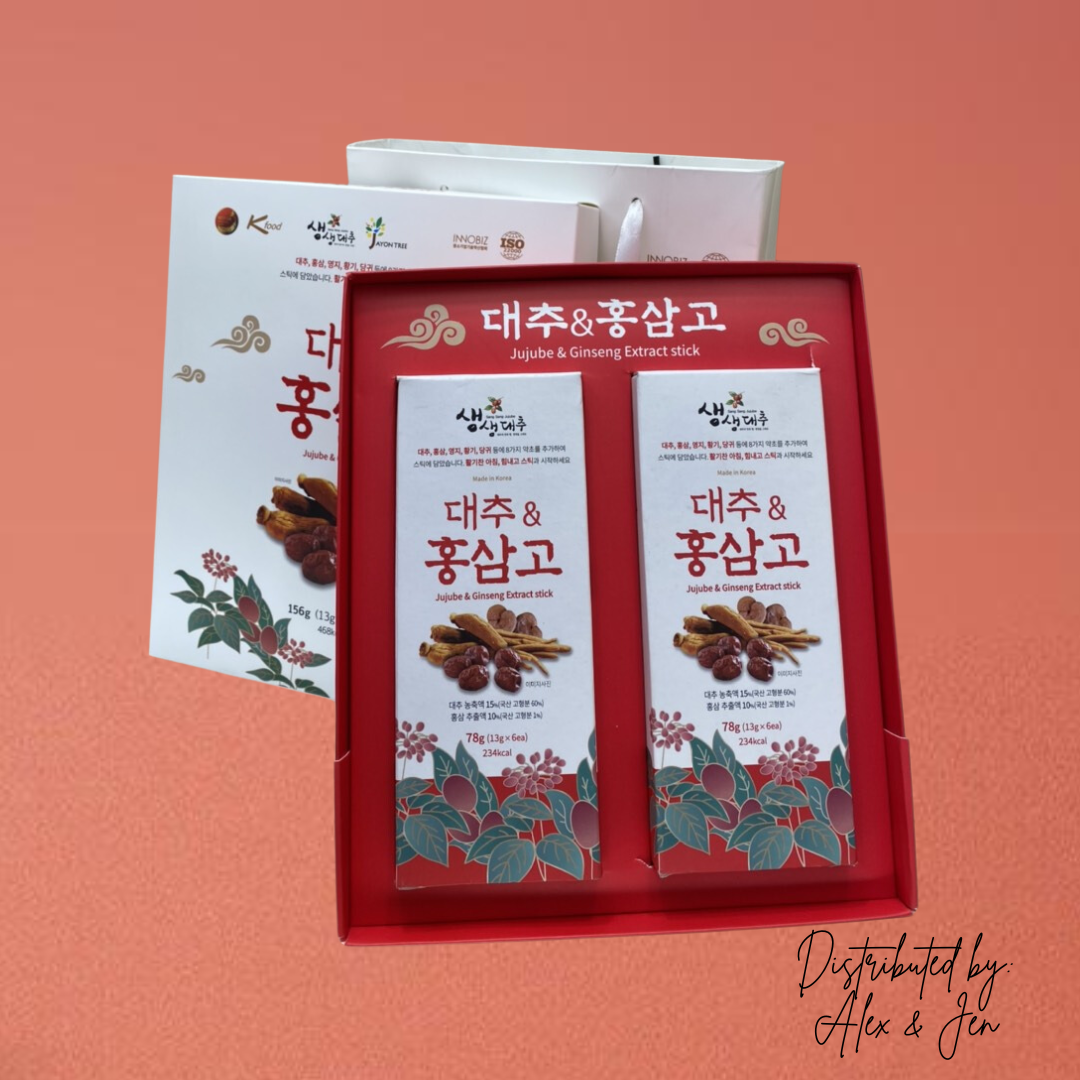 JUJUBE & GINSENG EXTRACT STICK | HỒNG SÂM LINN CHI TÁO ĐỎ HÀN QUỐC 2 MINI BOX (12 STICKS)