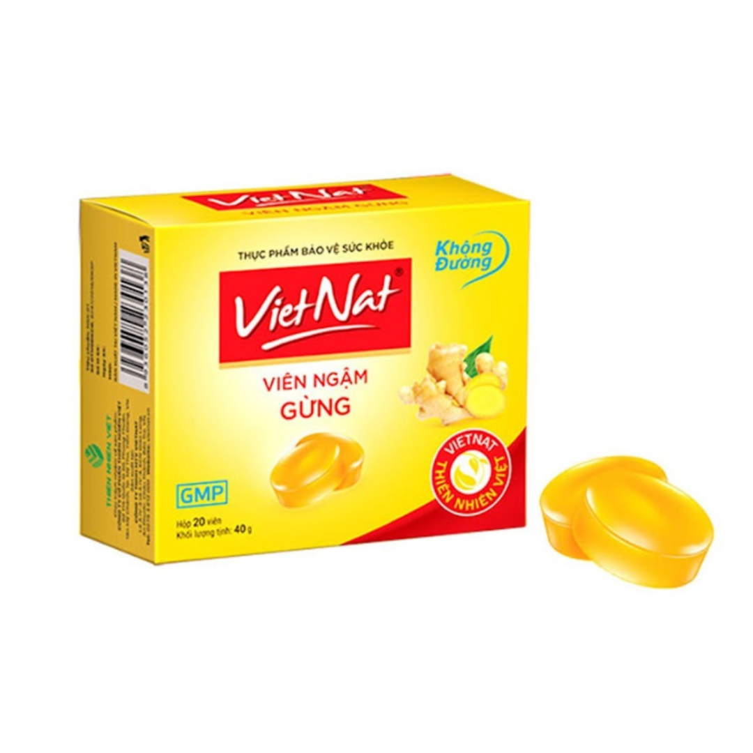 Herbal Lozenges Ginger zero sugar | Viên Ngậm Gừng Vietnat không đường (Hộp/20 viên)